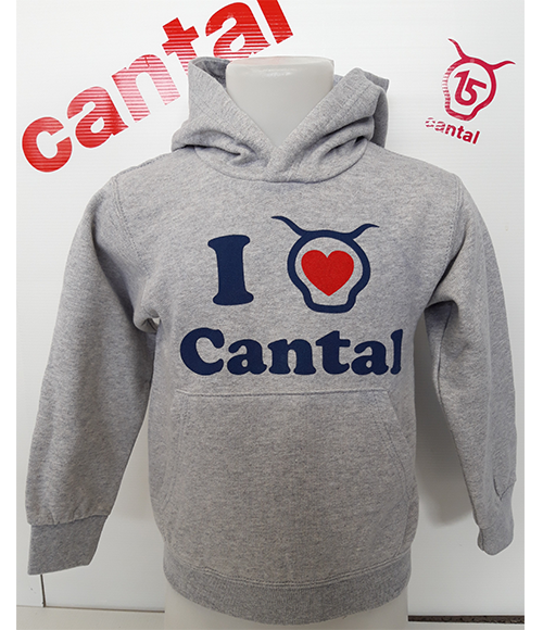 Cantal Shop | SWEAT ENFANT À CAPUCHE GRIS I LOVE CANTAL