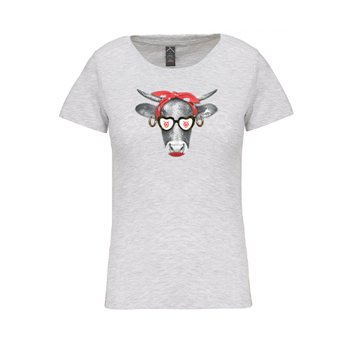 Cantal Shop |  - TEE-SHIRT VACHE BANDEAU GRIS CHINÉ