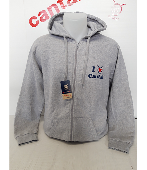 Cantal Shop | SWEAT ZIPPÉ À CAPUCHE GRIS I LOVE CANTAL